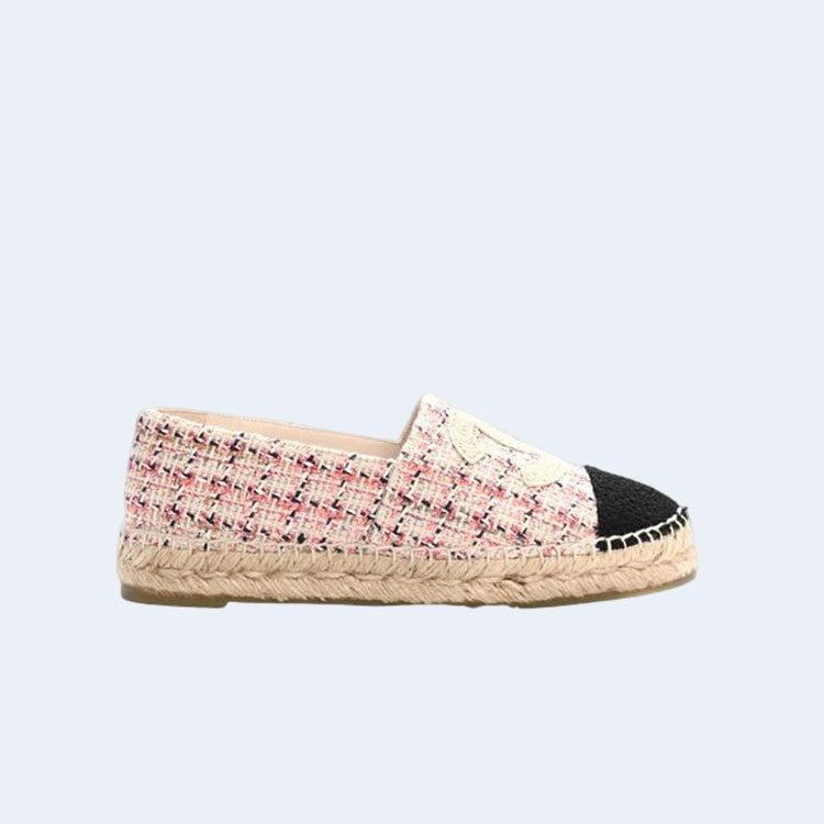 샤넬 트위드 CC Espadrille 핑크 블랙